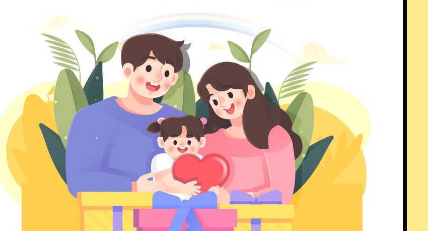 아이를 안고 벤치에 앉은 부모 가족 일러스트